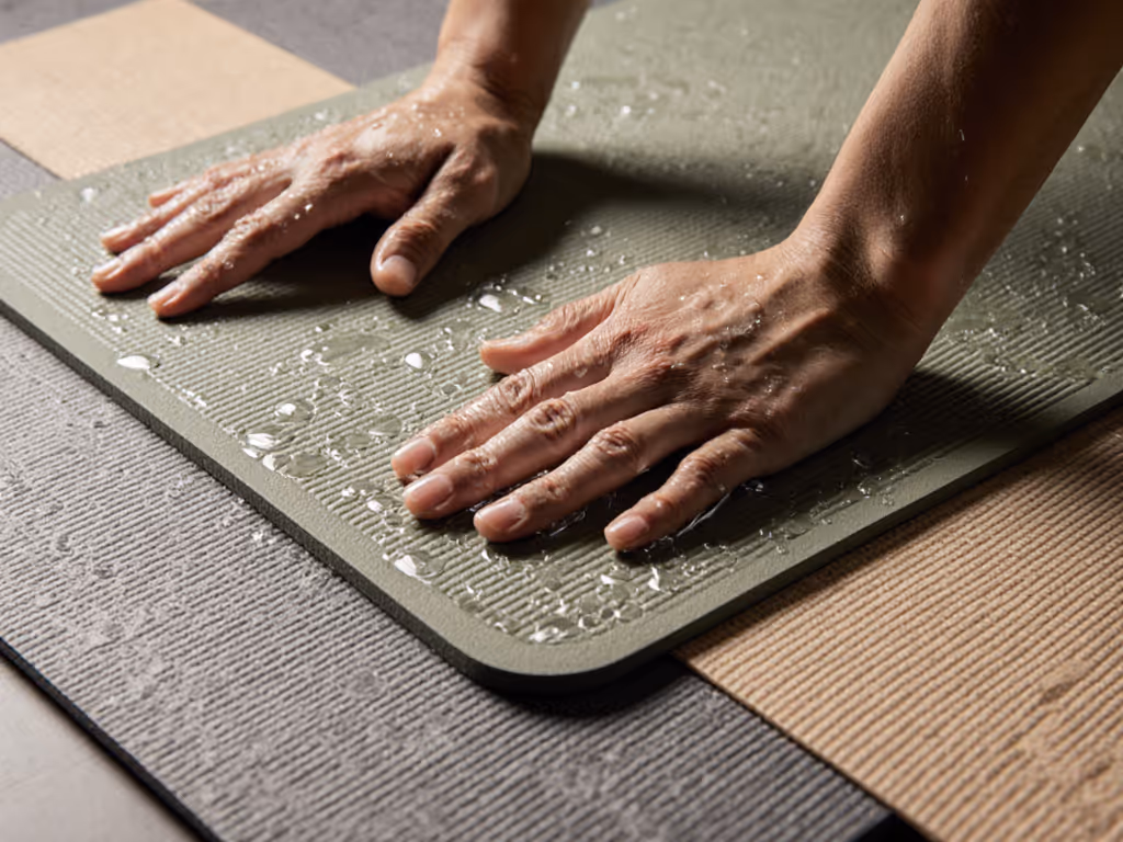 hand_performing_downward_dog_on_yoga_mat_with_water_droplets