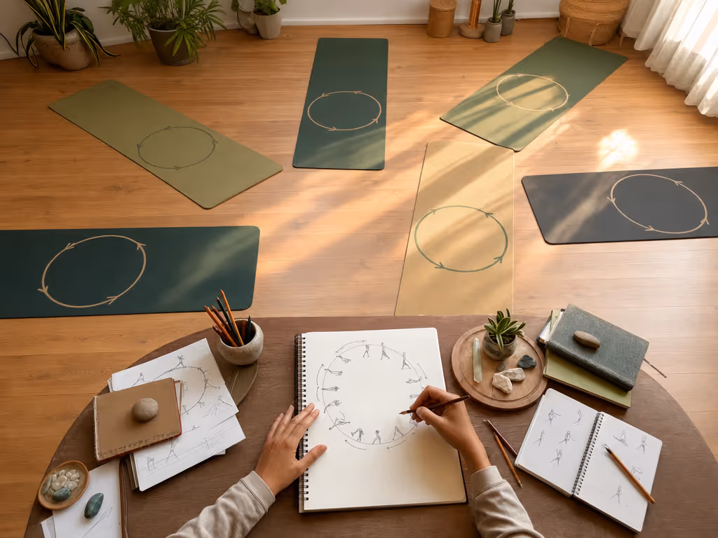 yoga_practitioner_planning_a_circular_mat_orientation_flow_at_home