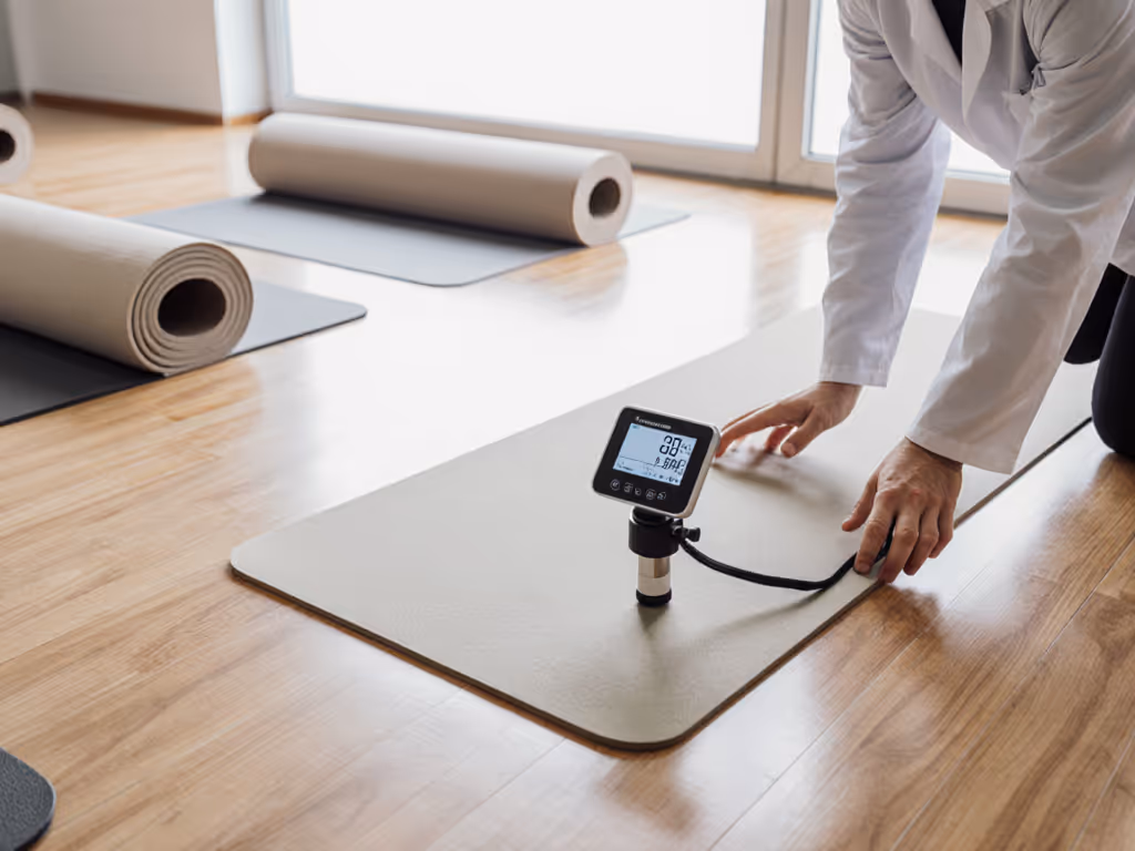 researcher_testing_mat_grip_with_pull-force_gauge_on_hardwood_floor